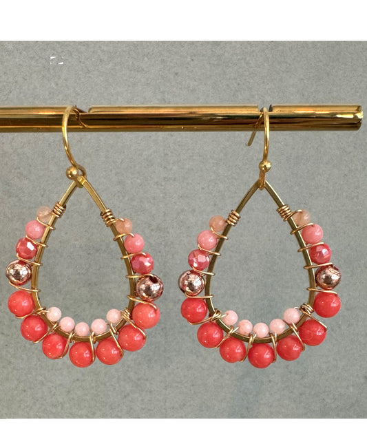 Drop earring Orange Coral Stone