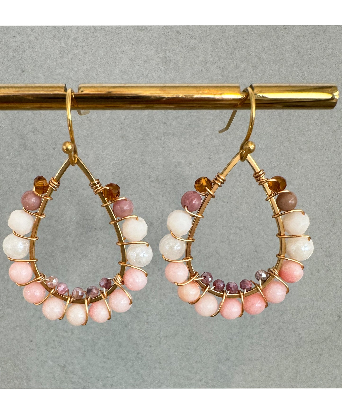 Drop earring with Pink Coral stone