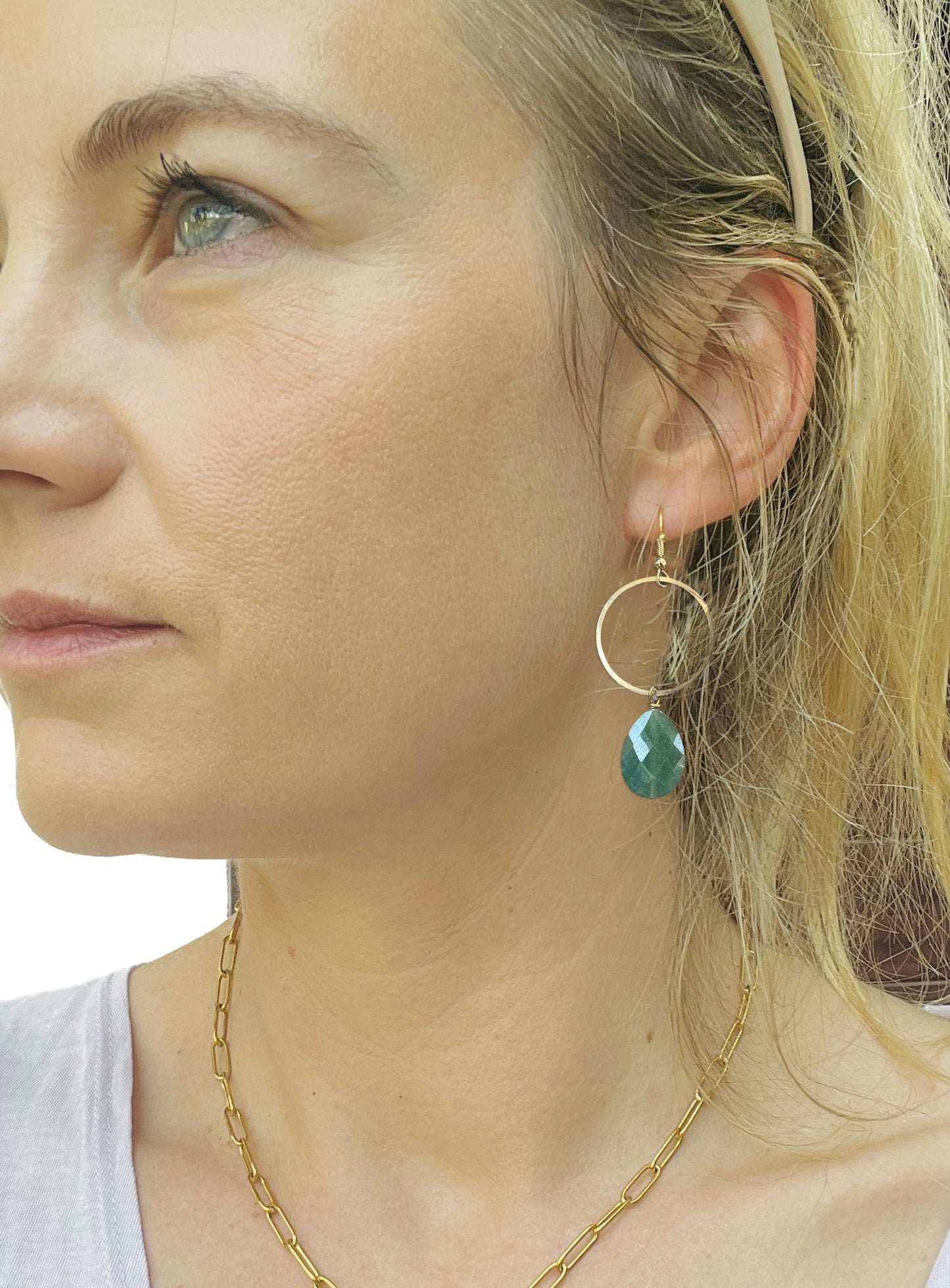 Hoop with Green Aventurine Drop